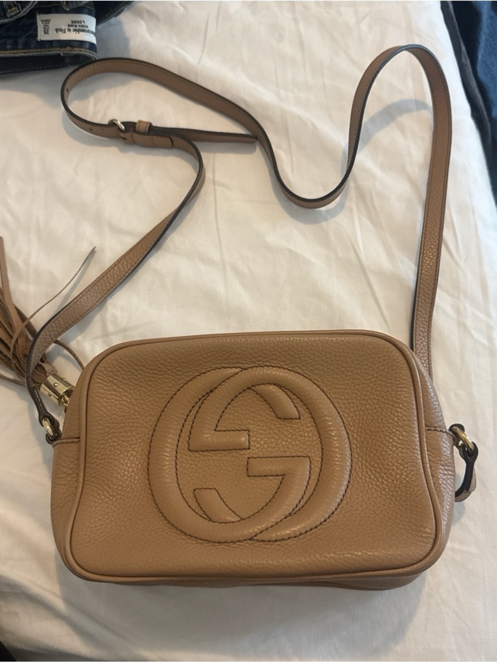 Gucci Tan Pebbled Soho Logo Crossbody Bag